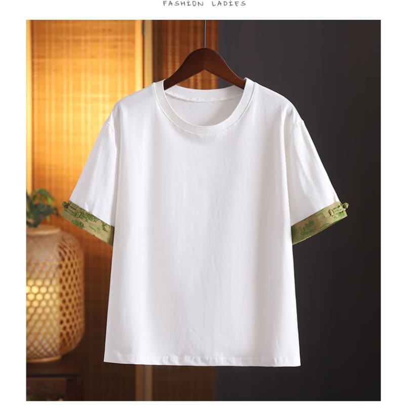 Short-Sleeve Crewneck Print Trim Tee