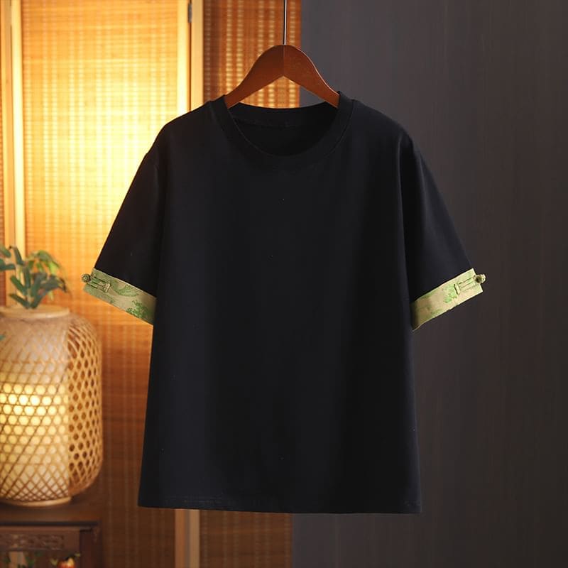 Short-Sleeve Crewneck Print Trim Tee