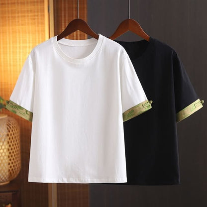 Short-Sleeve Crewneck Print Trim Tee