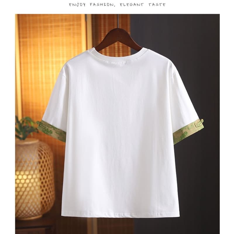 Short-Sleeve Crewneck Print Trim Tee