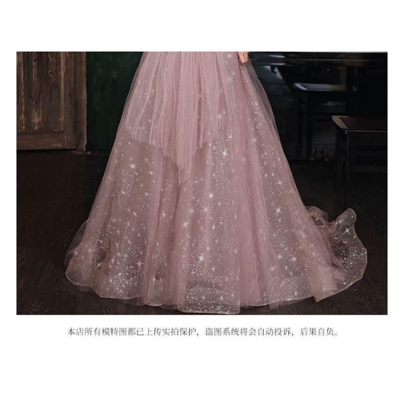 Short-Sleeve Embellished Maxi Prom Dress