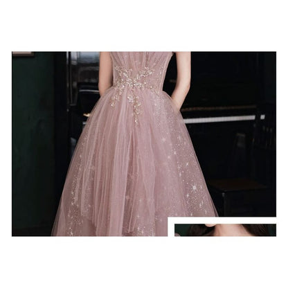 Short-Sleeve Embellished Maxi Prom Dress