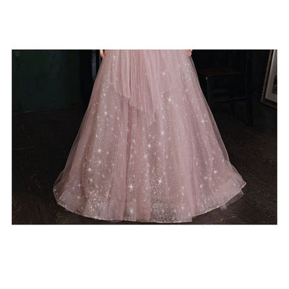 Short-Sleeve Embellished Maxi Prom Dress