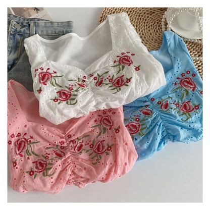 Short-Sleeve Embroidered Crop Tunic