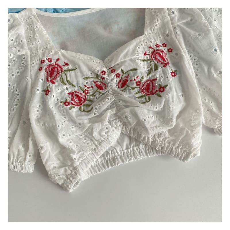 Short-Sleeve Embroidered Crop Tunic