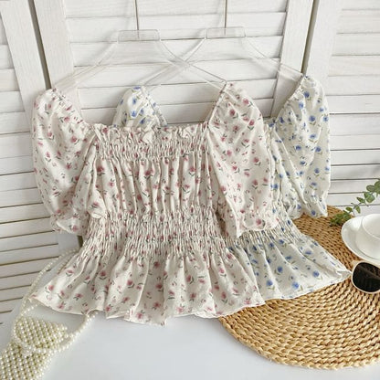 Short-Sleeve Floral Peplum Blouse