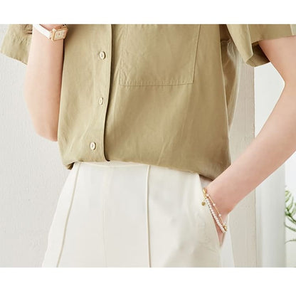 Short Sleeve Lapel Neck Solid Loose Fit Shirt