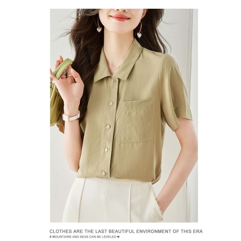 Short Sleeve Lapel Neck Solid Loose Fit Shirt