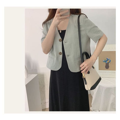 Short-Sleeve Linen Blazer