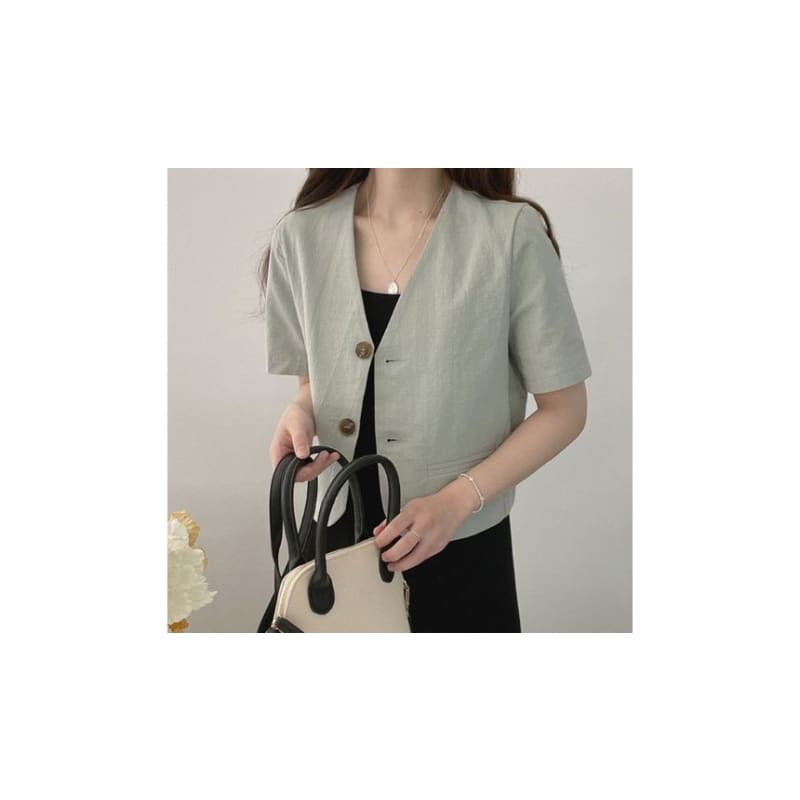 Short-Sleeve Linen Blazer