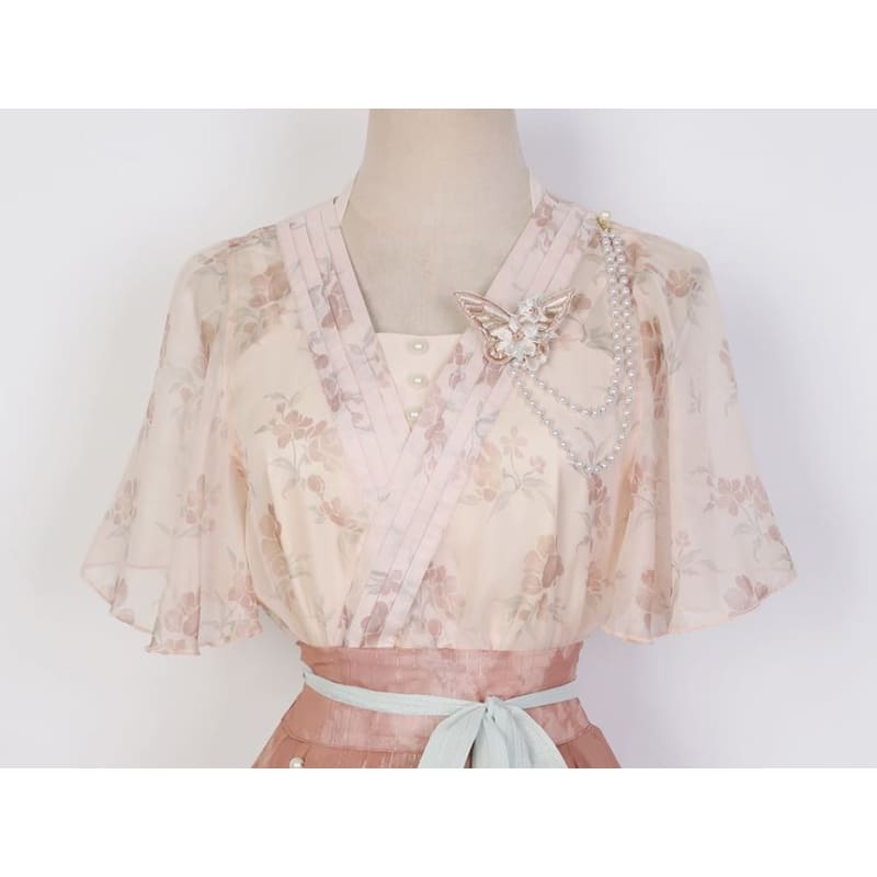 Short-Sleeve Lolita Floral Wrap Top / Camisole Top / High