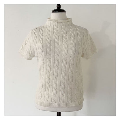 Short-Sleeve Mock-Neck Plain Knit Top