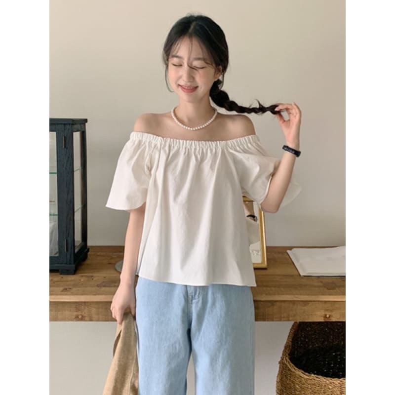 Short-Sleeve Off Shoulder Plain Top