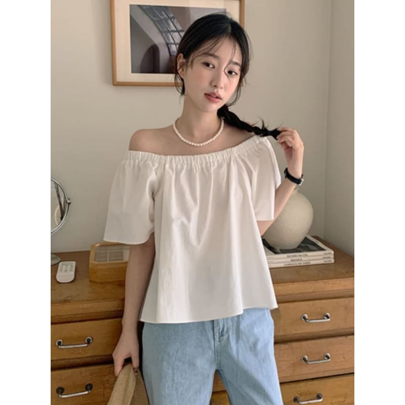 Short-Sleeve Off Shoulder Plain Top