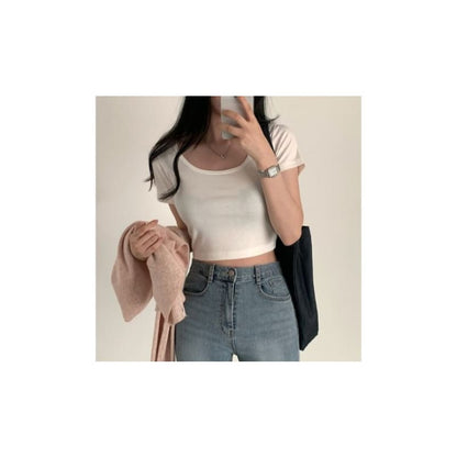 Short-Sleeve Plain Cropped T-Shirt