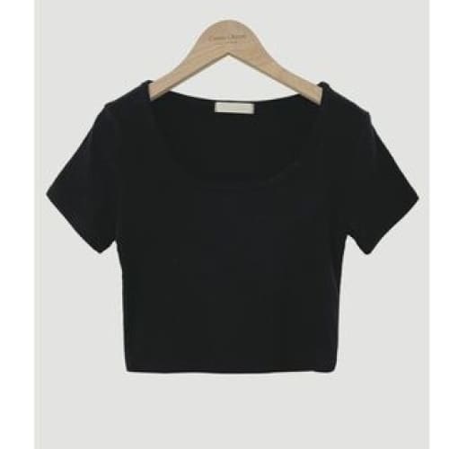 Short-Sleeve Plain Cropped T-Shirt - Black / One Size