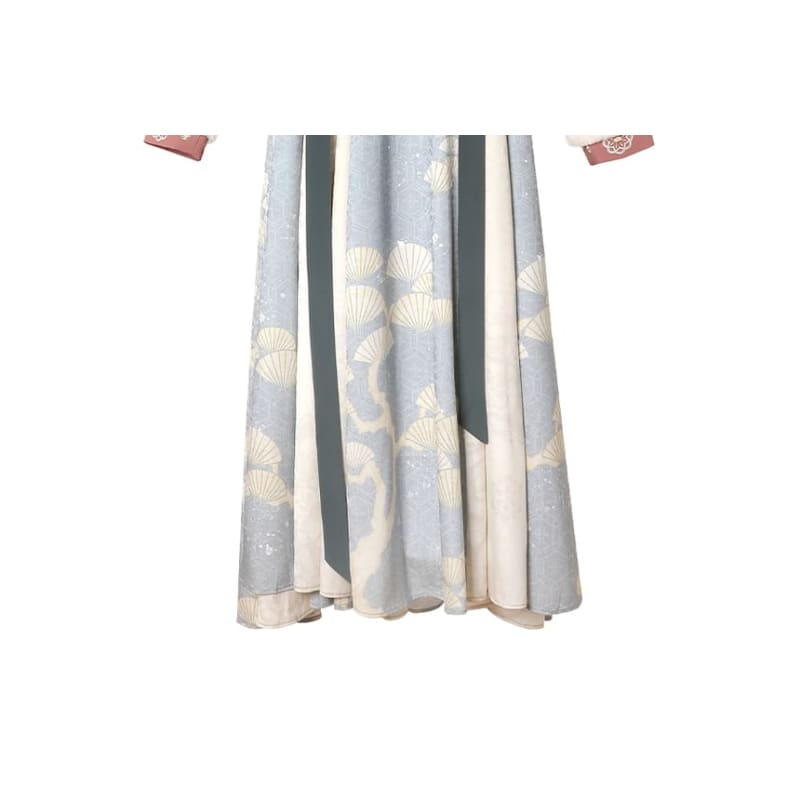 Short-Sleeve Plain Hanfu Top / Long-Sleeve Floral Print Top