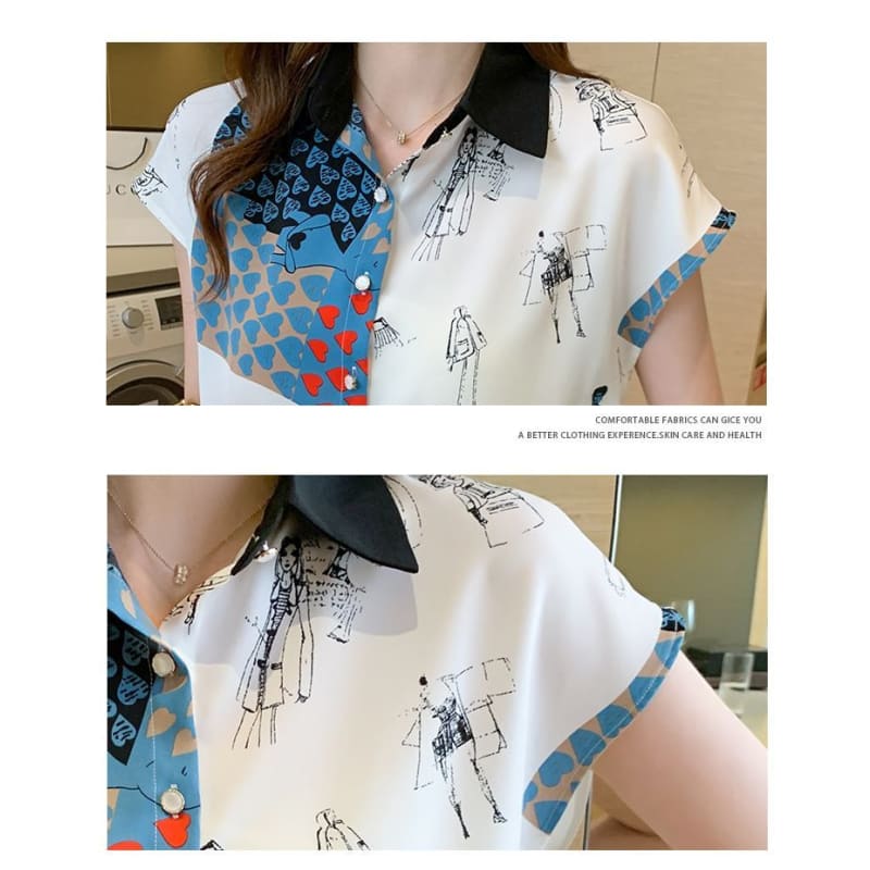 Short Sleeve Printed Chiffon Shirt