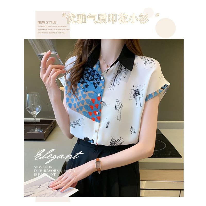 Short Sleeve Printed Chiffon Shirt