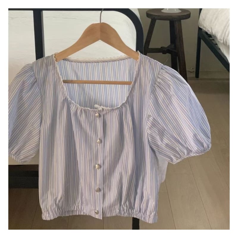 Short-Sleeve Round Neck Striped Blouse