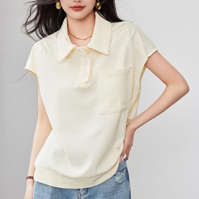 Short Sleeve Solid Color Pocket Loose Polo Shirt Egirldoll