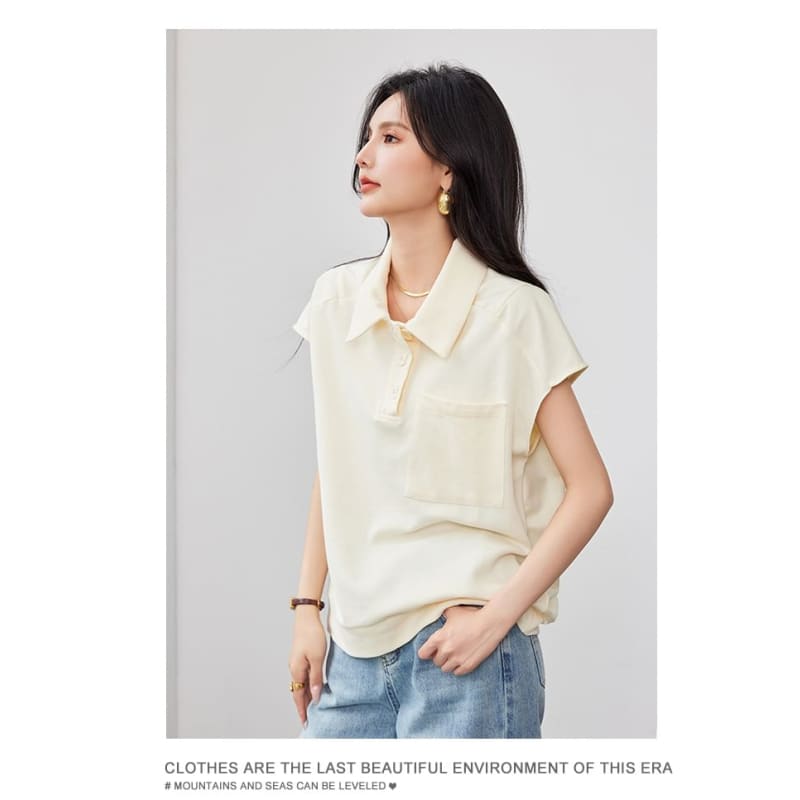 Short Sleeve Solid Color Pocket Loose Polo Shirt Egirldoll