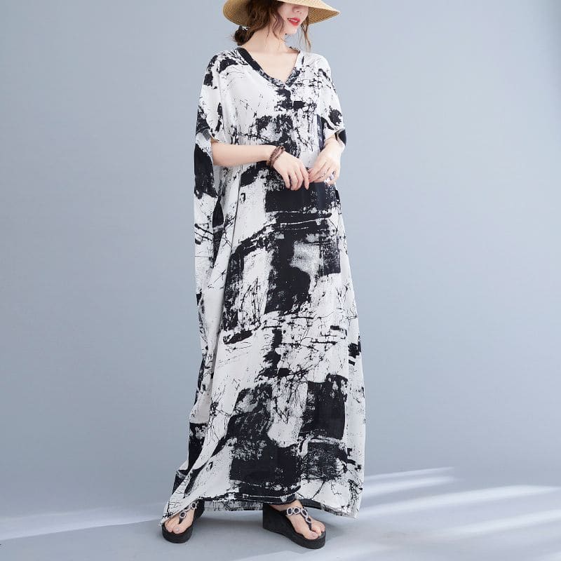 Short-Sleeve Tie-Dye Maxi Oversized T-Shirt Dress - Tie-Dye