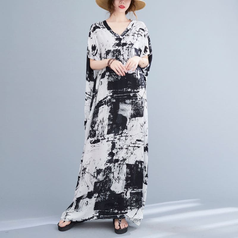 Short-Sleeve Tie-Dye Maxi Oversized T-Shirt Dress - Tie-Dye