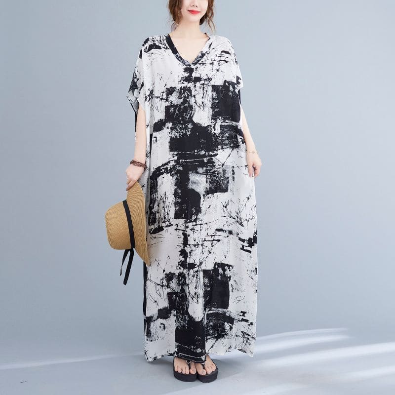 Short-Sleeve Tie-Dye Maxi Oversized T-Shirt Dress - Tie-Dye