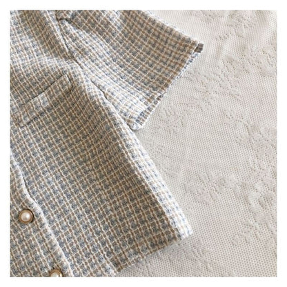 Short-Sleeve Tweed Crop Shirt