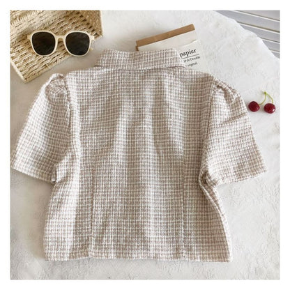 Short-Sleeve Tweed Crop Shirt