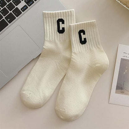 Short Socks Set - 3 Pairs - Letter C - White / One Size