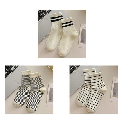 Short Socks Set - 3 Pairs - Narrow Stripes & Wide Stripes &