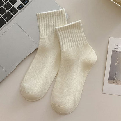 Short Socks Set - 3 Pairs - Plain - White / One Size