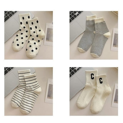 Short Socks Set - 4 Pairs - Narrow Stripes & Wide Stripes &