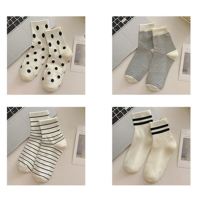 Short Socks Set - 4 Pairs - Narrow Stripes & Wide Stripes &