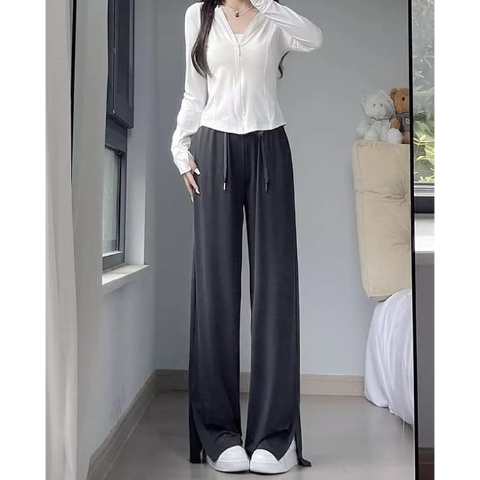 Side Slit High Rise Plain Wide Leg Sweatpants