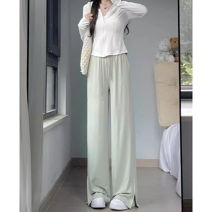 Side Slit High Rise Plain Wide Leg Sweatpants