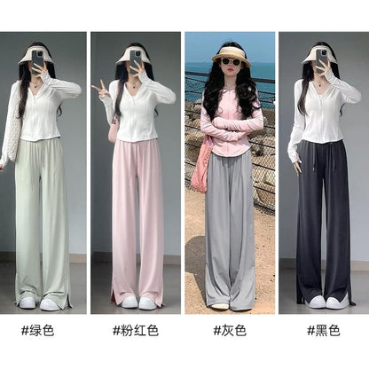 Side Slit High Rise Plain Wide Leg Sweatpants