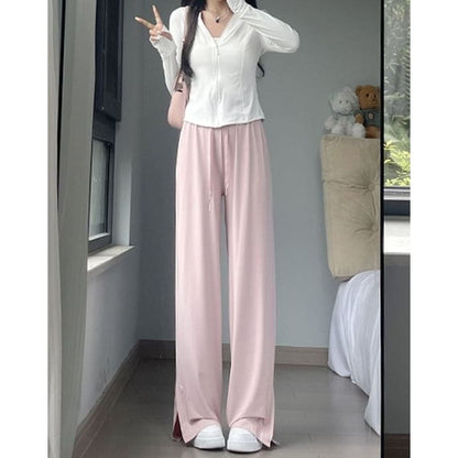 Side Slit High Rise Plain Wide Leg Sweatpants