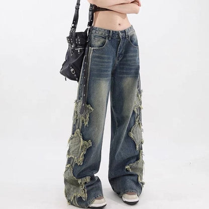 Side Stripe Patch Star Jeans - Jeans