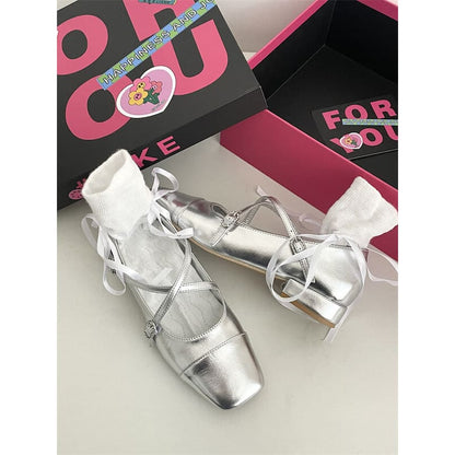 Silver Ballet Flats Shoes SpreePicky