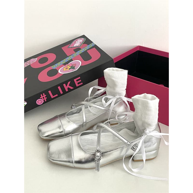 Silver Ballet Flats Shoes SpreePicky