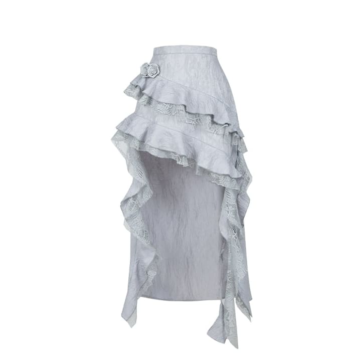 Silver Gray Asymmetrical Ruffle Skirt