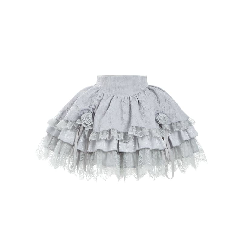 Silver Gray Drawstring Detail Layered Skirt