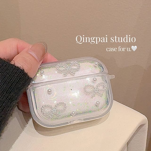 Simple Glitter Pearl Bow AirPods / Pro Earphone Case - Case