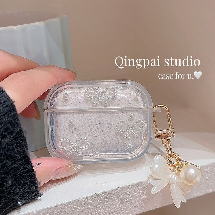 Simple Glitter Pearl Bow AirPods / Pro Earphone Case