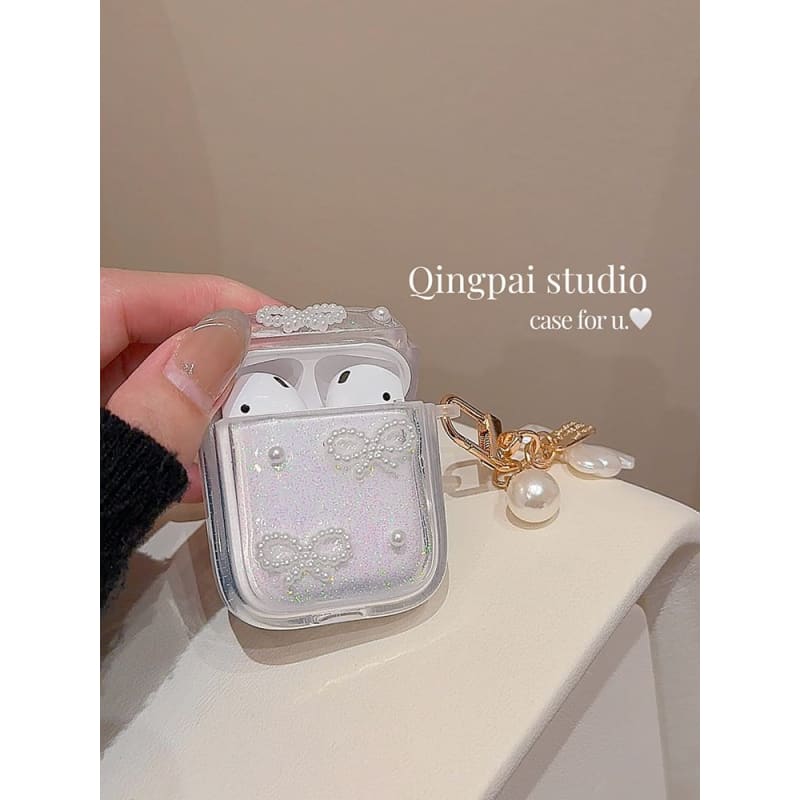 Simple Glitter Pearl Bow AirPods / Pro Earphone Case