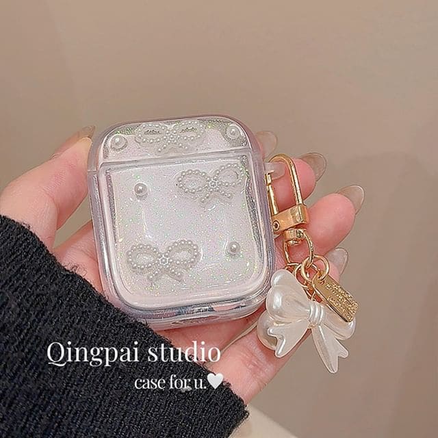 Simple Glitter Pearl Bow AirPods / Pro Earphone Case - Case