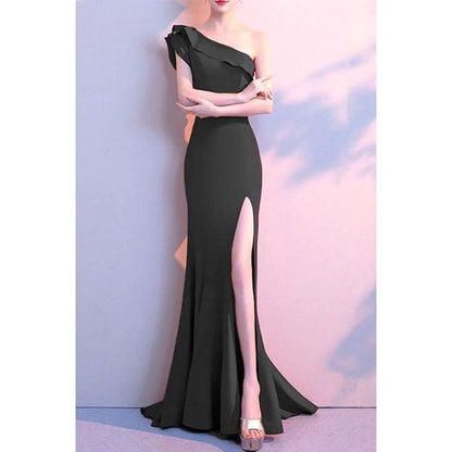 Single Shoulder Plain Sheath Evening Gown